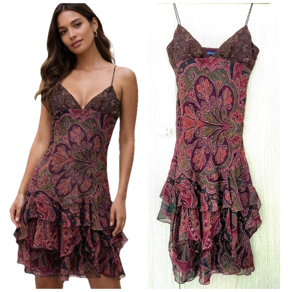 Ralph Lauren Dresses & Skirts - Vintage Ralph Lauren Silk Beaded Dress Flowy Slip Asymmetrical Fairy 90s y2k S 6